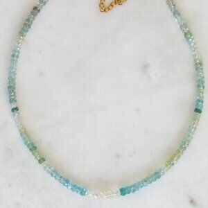 Ombre Aquamarine Necklace March Birthstone Waterproof Gold Gemstone Jewelry Gift